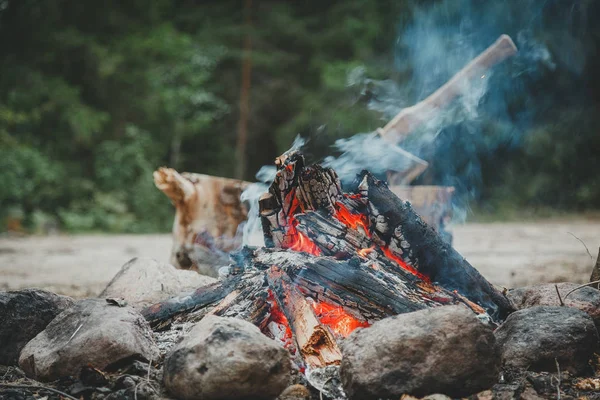 Closeup Bonfire Wood — Stock Photo, Image