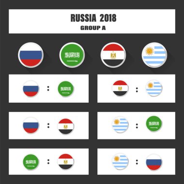 Maç programı, 2018 son çekiliş sonuçları tablo, Rusya Uluslararası Turnuvaya katılan ülkelerin bayrakları.