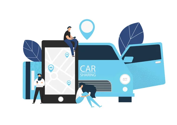 Carsharing 개념입니다. 벡터 일러스트 레이 션. — 스톡 벡터