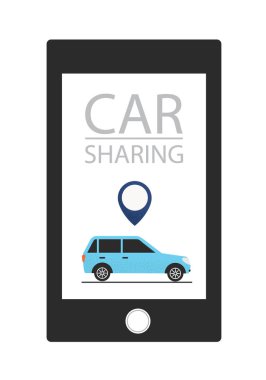 Araba paylaşımı hizmet anlayışı. Carsharing Kiralama Araba hareket eden app.