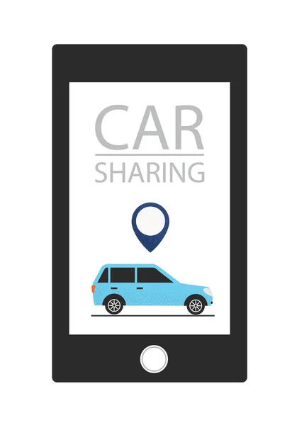 Концепция совместного пользования автомобилем. Carsharing аренда автомобиля мобильное приложение . — стоковый вектор