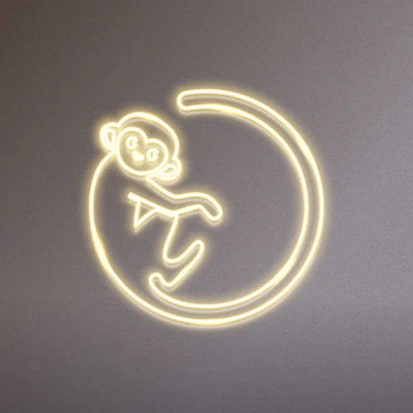 Małpa Logo Kształcie Koła Projekt Neon — Wektor stockowy