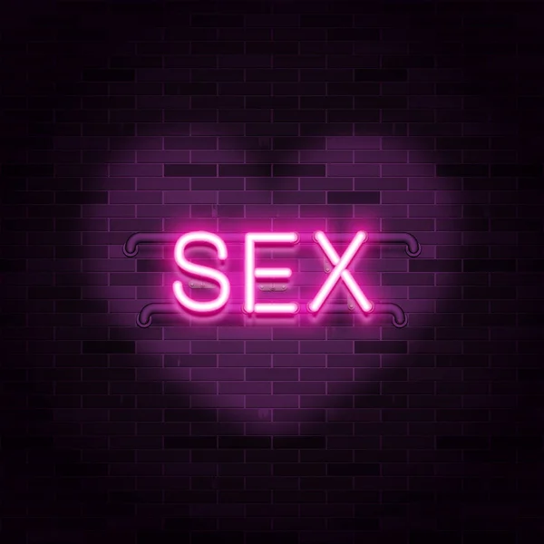Neon Kelime Seks Karanlık Tuğla Duvar Arka Plan Üzerinde — Stok Vektör