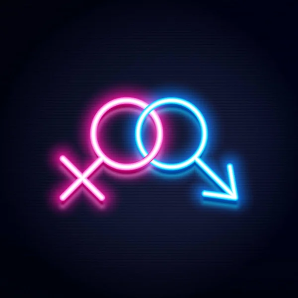 Male Female Neon Symbols Dark Background — Stock Vector
