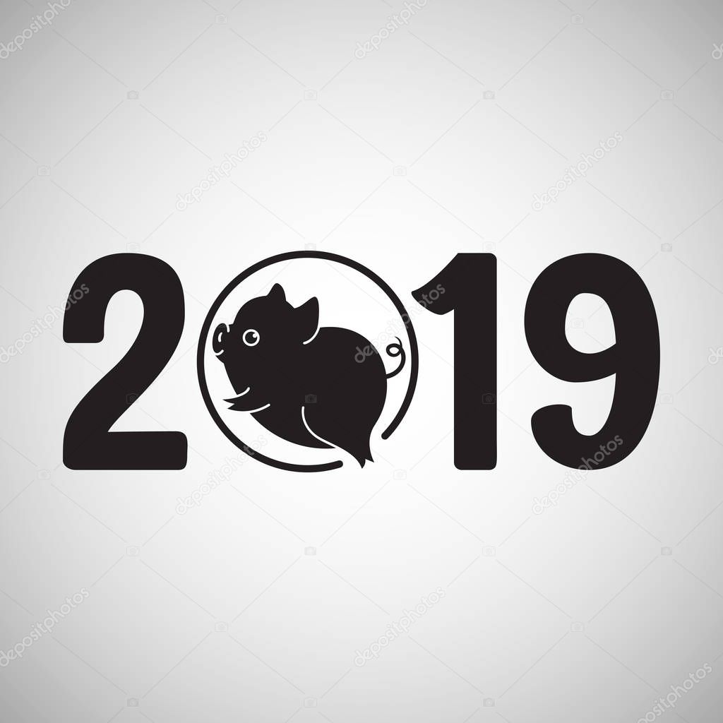 New Year card with pig on grey background
