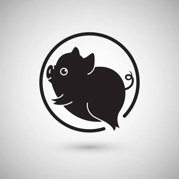 Jolie Petite Silhouette Porc Forme Cercle — Image vectorielle