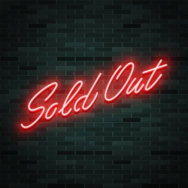 Sold out neon glowing text on dark background clipart