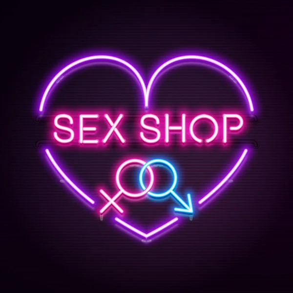 Neon Sex Shop Logo Zwarte Achtergrond — Stockvector