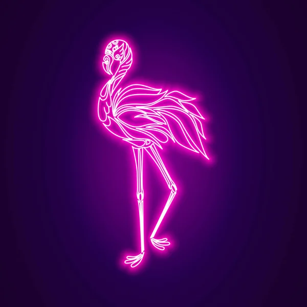 Plameňák Růžový Pták Neon Lesklé Vektorové Ilustrace — Stockový vektor