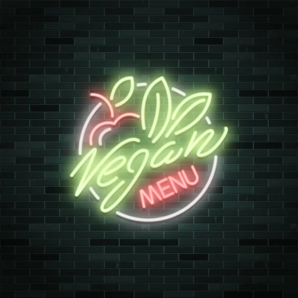 Vegan Food Menu Restaurant Advertisement Neon Glowing Text — Stock Vector