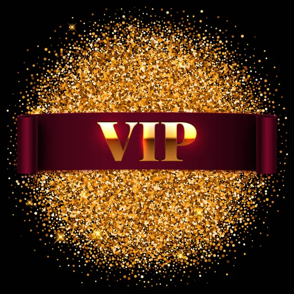 Gouden Vip Label Realistische Lint Glanzend Glitter Achtergrond — Stockvector