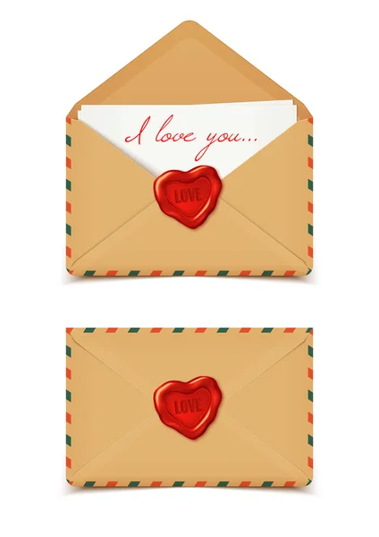 Valentine Romantische Enveloppen Liefdesbrieven Geïsoleerd Wit Vector Illustratie — Stockvector