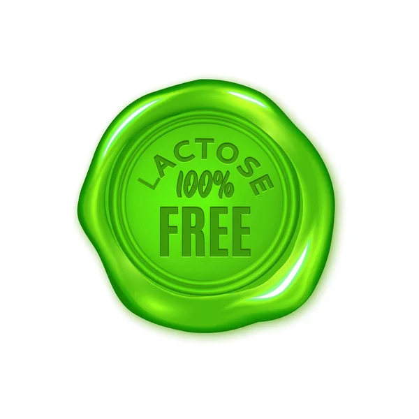 Vector Green Wax Seal Isolated White Lactose Free Vegan Product — Stock Vector