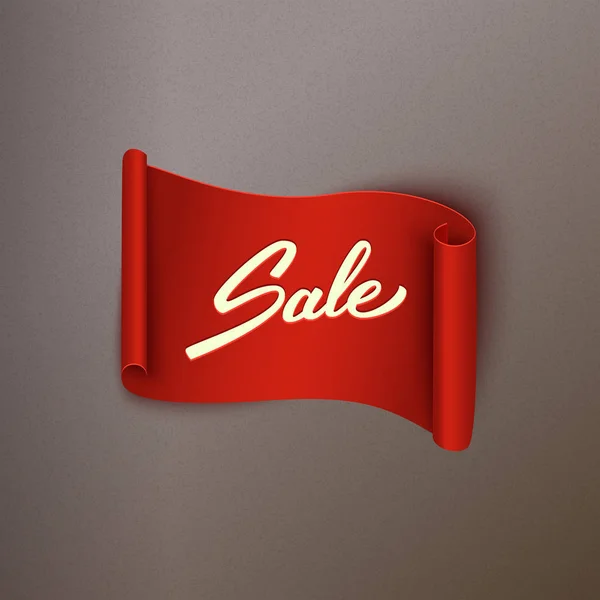 Sale Advertisement Text Realistic Red Ribbon Banner Vector Illustration — Stock Vector