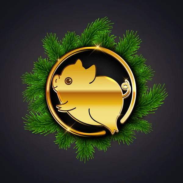 Χαριτωμένο Μικρό Γουρούνι Εικονίδιο Νέο Έτος 2019 Χρυσό Σχέδιο Σύμβολο — Διανυσματικό Αρχείο