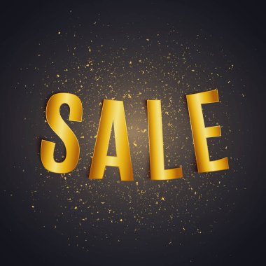 Satılık altın parlak kağıt metin koyu arka plan, siyah Cuma, reklam, vektör çizim üzerinde