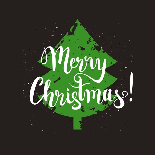 Joyeux Noël Carte Postale Avec Sapin Écriture Main Stylo Calligraphie — Image vectorielle