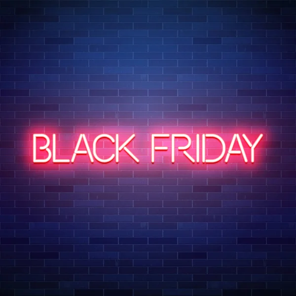 Black Friday Neon Text Brick Background Sale Advertisement Banner Vector — Stock Vector