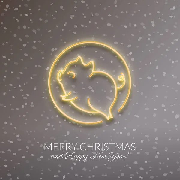 可爱的猪霓虹 Logo 新年2019金设计 中国星座符号 矢量插画 — 图库矢量图片