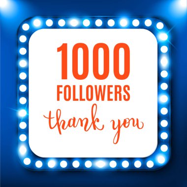 1000 takipçileri, sosyal medya afiş, tebrik, kutlama, vektör çizim
