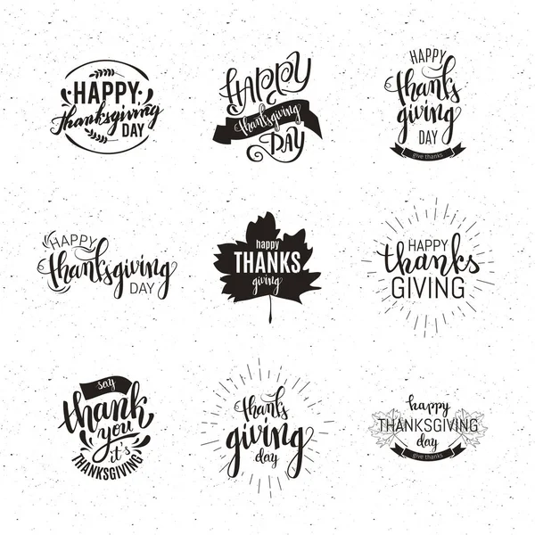 Happy Thanksgiving Emblems Set Brush Pen Calligraphy Vector Illustration — Stock Vector