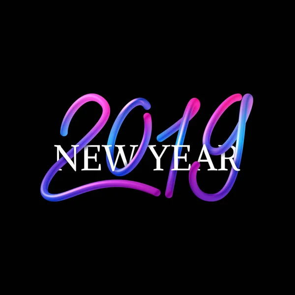 Bonne Année 2019 Entrelacés Lettrage Coloré Calligraphie Conception Texte Moderne — Image vectorielle