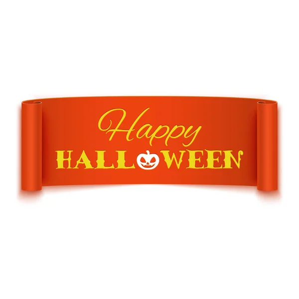 Feliz Texto Halloween Banner Cinta Naranja Realista Ilustración Vectorial — Vector de stock