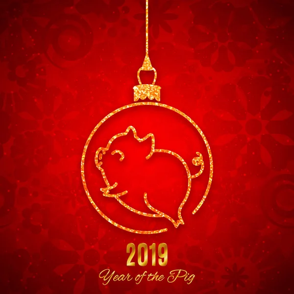 Новий Рік Свині 2019 Золотий Блиск Дизайн Червоному Тлі Китайський — стоковий вектор