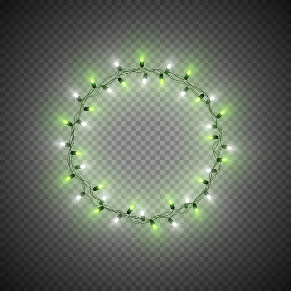 Guirnalda Realista Decorativa Navidad Con Luces Brillantes Verdes Brillantes Marco — Archivo Imágenes Vectoriales