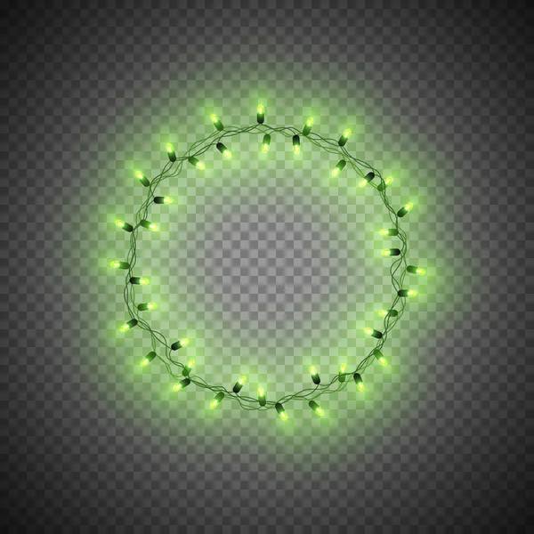Vánoční Dekorativní Realistické Věnec Lesklou Zelenou Zářící Světla Kolo Rám — Stockový vektor