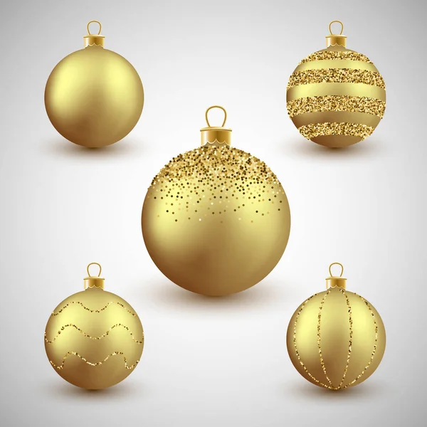 Christmas decorative gold glitter balls set, vector illustration