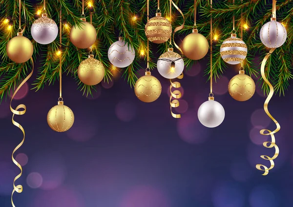 Frohe Weihnachten Und Ein Gutes Neues Jahr Hintergrund Mit Dekorativen — Stockvektor