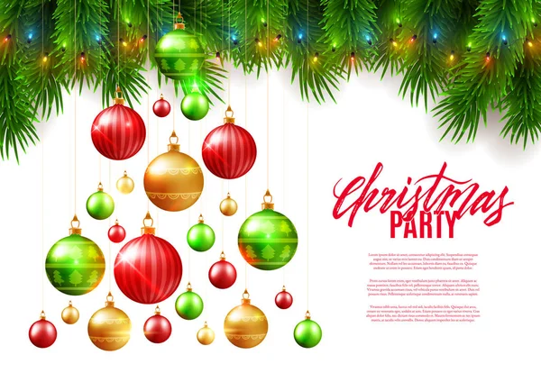 Natale Patry Poster Sfondo Design Con Decorativi Palline Colorate Rami — Vettoriale Stock