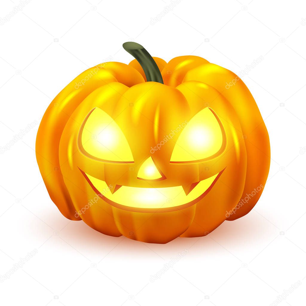Happy Halloween realistic pumpkin isolated on white background, vector illustration