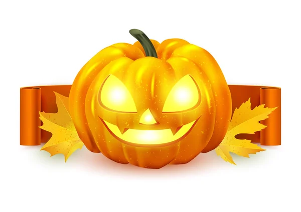 Happy Halloween Briefkaart Ontwerp Realistische Pompoen — Stockvector