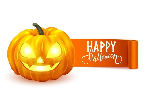 Feliz Diseño Postal Halloween Calabaza Realista — Vector de stock