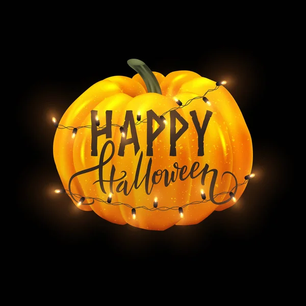 Happy Halloween Postcard Design Realistic Pumpkin — Stock Vector