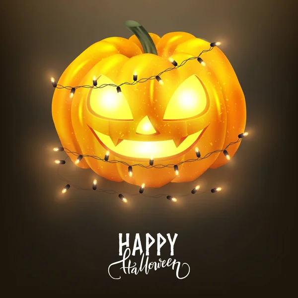 Feliz Diseño Postal Halloween Calabaza Realista — Vector de stock