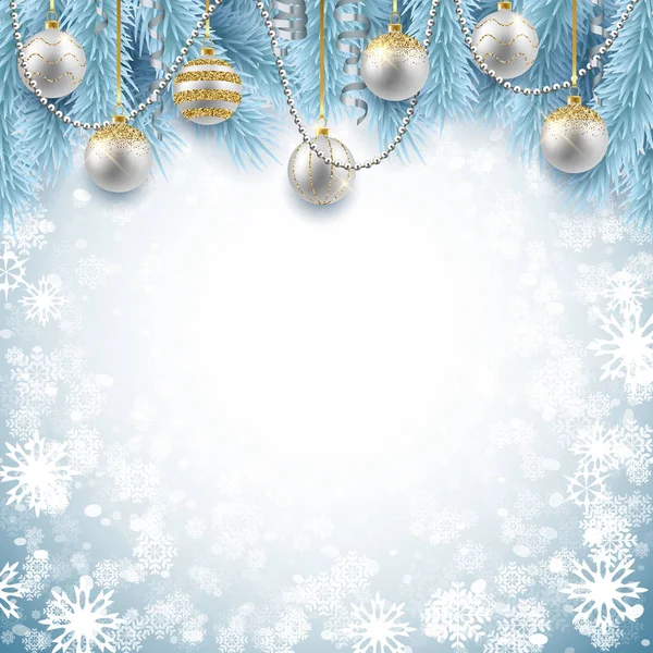 Biglietto Inverno Festivo Palle Decorative Sfondo Con Spazio Copia — Vettoriale Stock