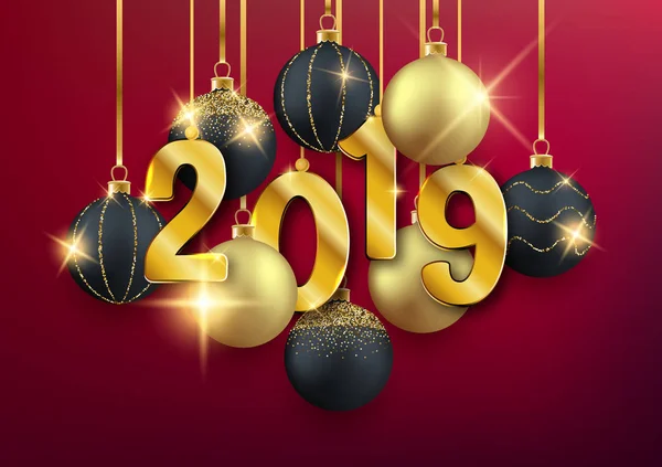 Новорічна Листівка 2019 Року Декоративними Кульками — стоковий вектор