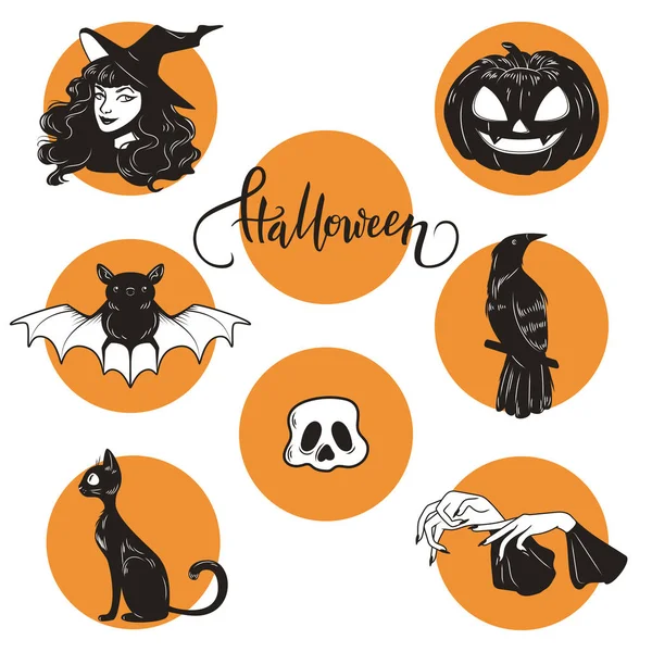 Halloween Lindo Mano Dibujado Elementos Conjunto — Vector de stock