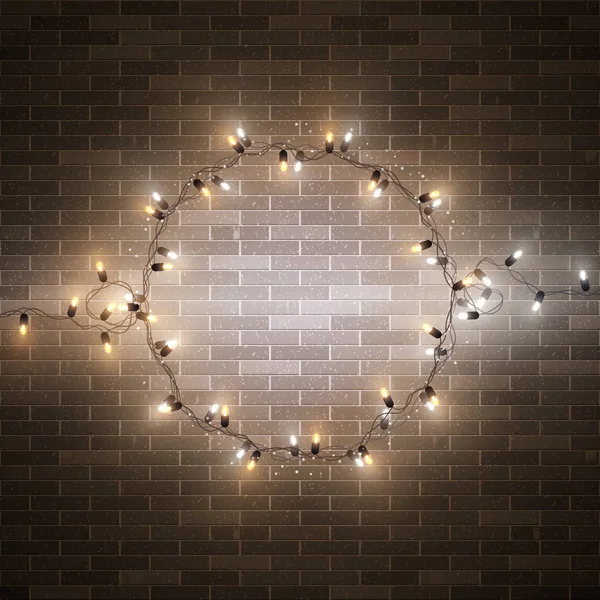 Decoratieve Realistische Garland Met Glanzende Gloeiende Lichten Kopie Ruimte — Stockvector