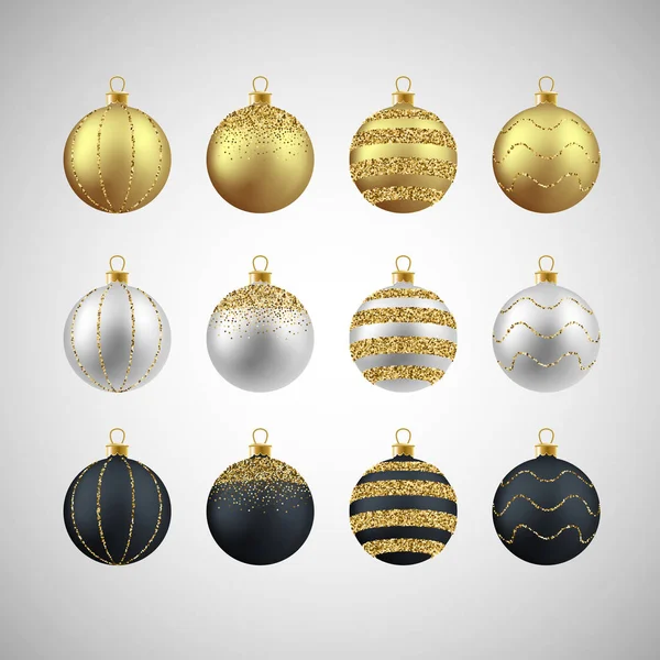 Bolas Brilho Decorativas Natal Conjunto — Vetor de Stock