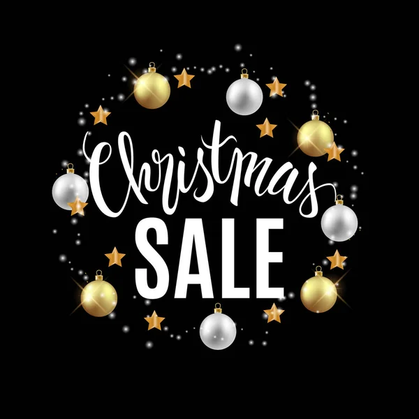 Christmas Sale Banner Decorative Baubles Calligraphy Text — Stock Vector
