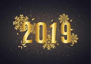 2019 altın metin tasarım ve glitter kar taneleri