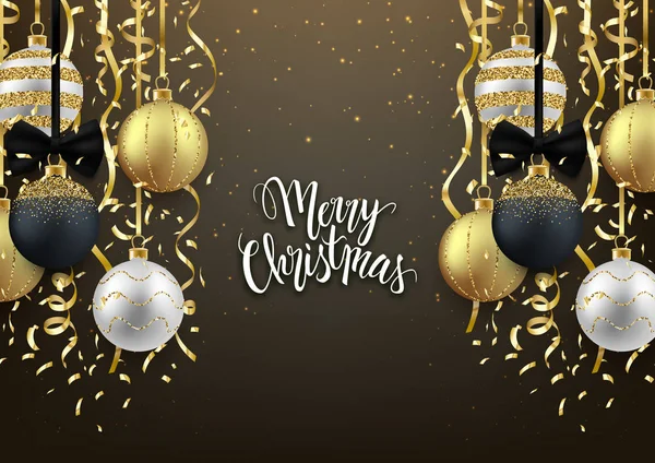 Kerstmis Nieuwjaar Zachte Achtergrond Ontwerpen Decoratieve Ballen Met Confetti — Stockvector