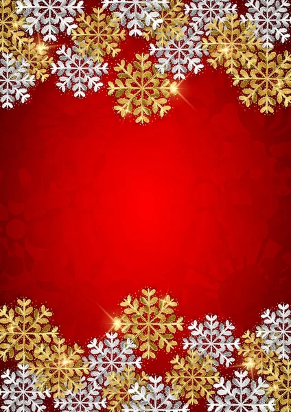 Frohe Weihnachten Roter Dekorativer Hintergrund Mit Kopierraum Glitzernde Schneeflocken — Stockvektor