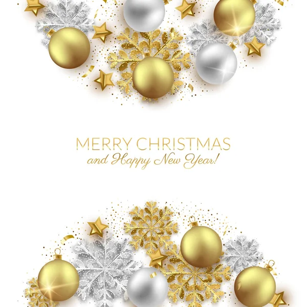 メリー クリスマスと幸せな新年のお祝いカード雪 ボールのデザイン — ストックベクタ