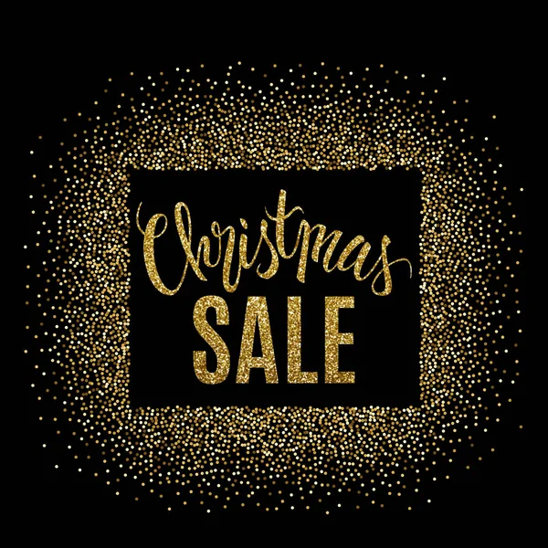 Christmas Sale Advertisement Calligraphic Text Gold Glitter Frame — Stock Vector