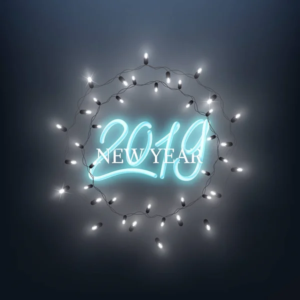 Joyeux Noël Bonne Année Fond Décoratif Avec Des Lumières Led — Image vectorielle